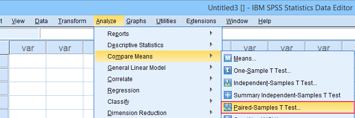 Analyze Compare Means Paired Samples T-Test