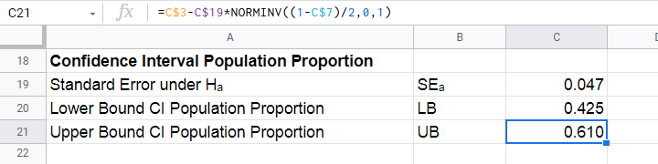 Confidence Interval Proportion Googlesheets