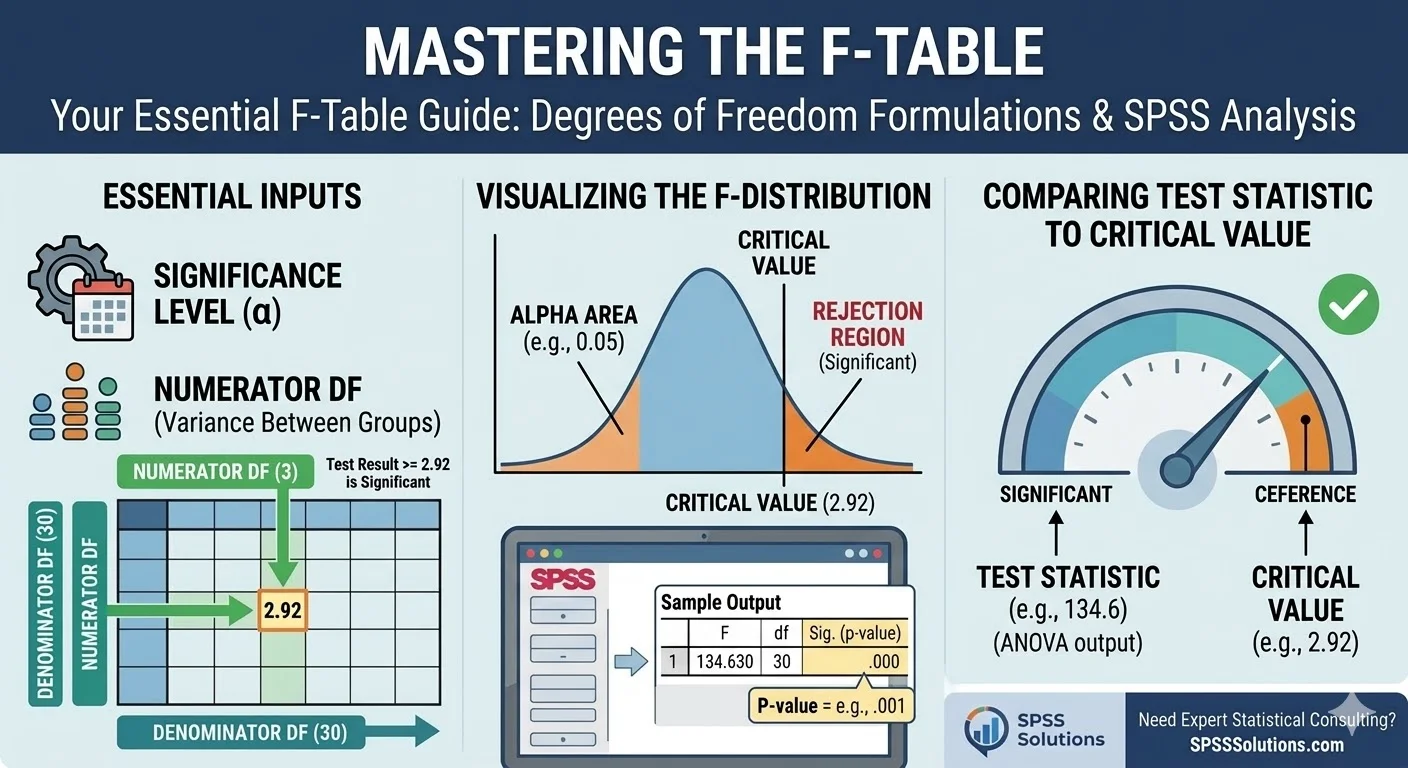 F-Table Guide Degrees of Freedom Formulations & SPSS Analysis