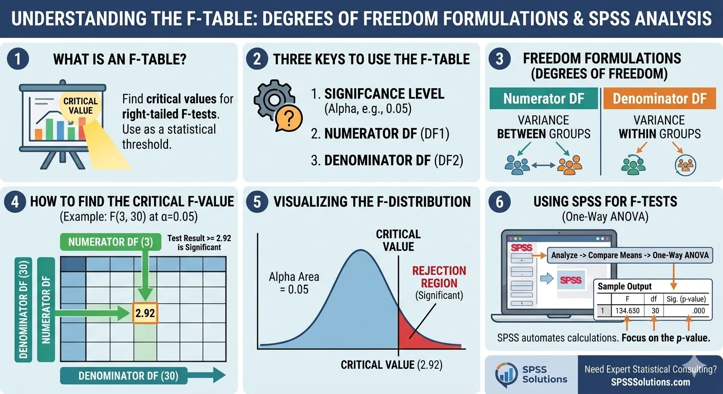 Mastering the F-Table and Degrees of Freedom Formulations in SPSS